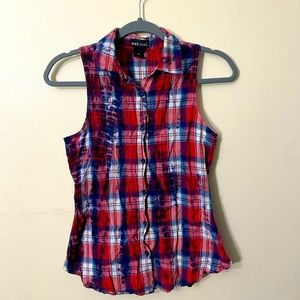 Wet Seal Red white and blue sleeveless flannel